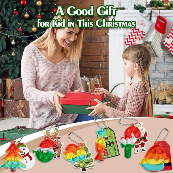 Christmas Party Favors: 24 Mini Pop Fidget Keychains for Kids
