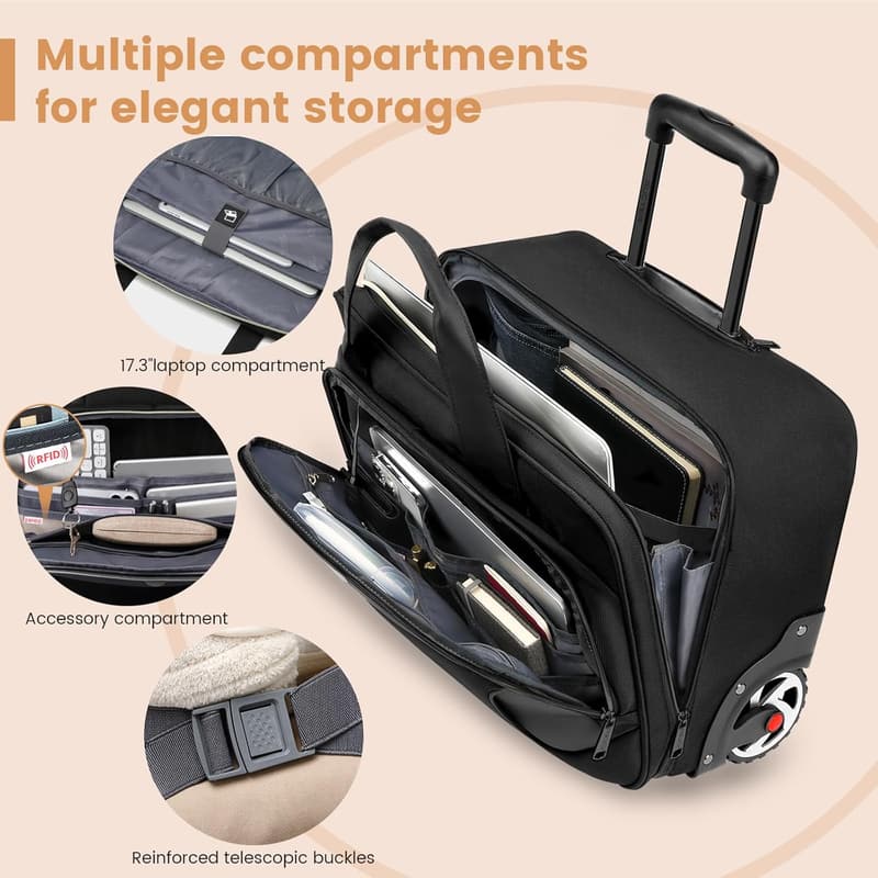 Rolling Laptop Bag for Business Travel - Unisex Briefcase on Wheels