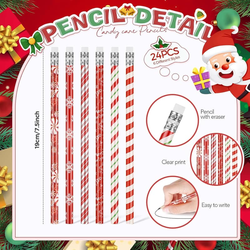 Christmas Party Favors: 48 Pcs Holiday Pencil & Silicone Bracelet Set