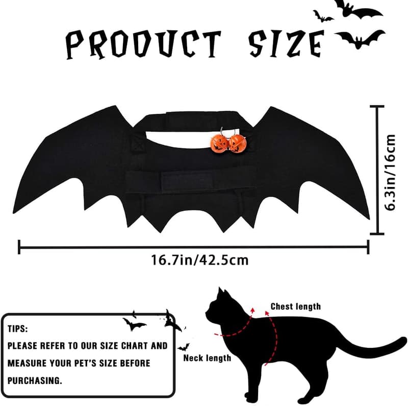 Halloween Cat Costume with Bat Wings and Pumpkin Jingle Bells