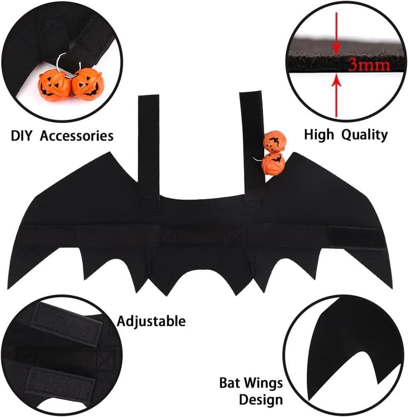 Halloween Cat Costume with Bat Wings and Pumpkin Jingle Bells