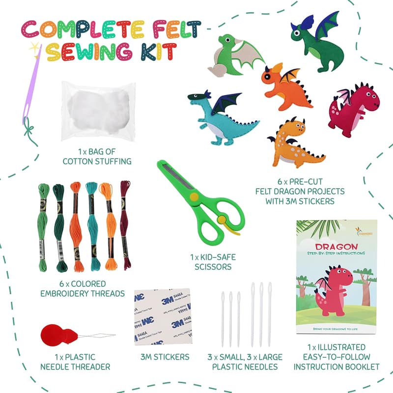 Dragons DIY Sewing Kit for Kids Ages 8-12 - Fun Christmas Craft