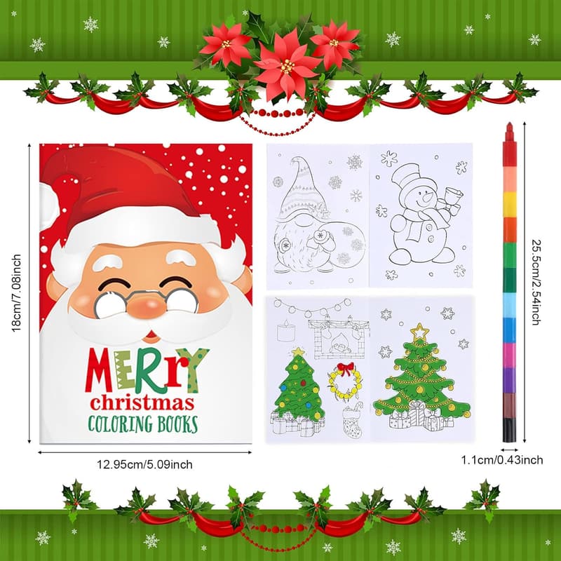 Christmas Mini Coloring Books with Crayons Set for Kids
