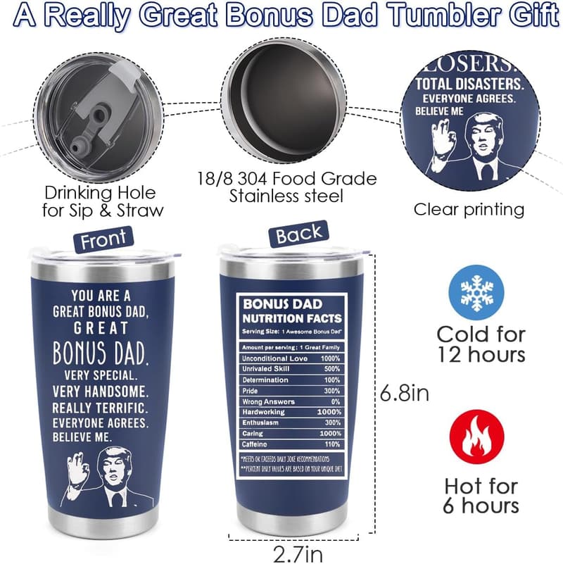 Bonus Dad Coffee Mug Tumbler, 20oz Gift from Kids