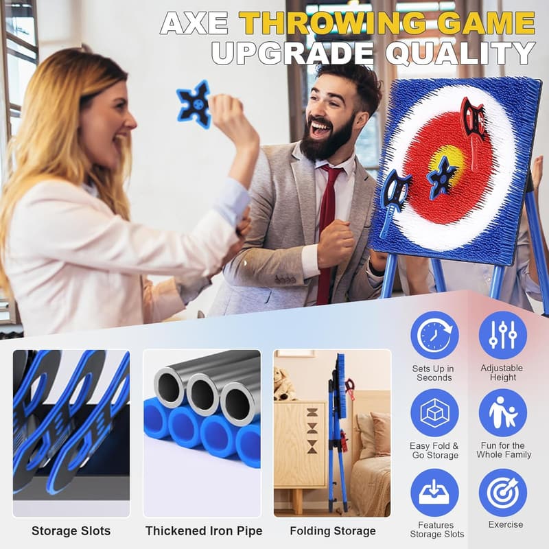 Backyard Axe Throwing Game Set - 8 Axes & Foldable Target