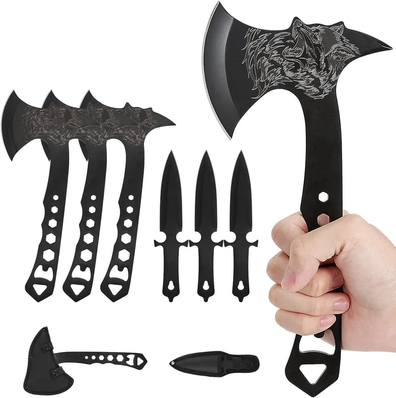Throwing Axe and Tomahawk Set with Protective Sheath and Corkscrew