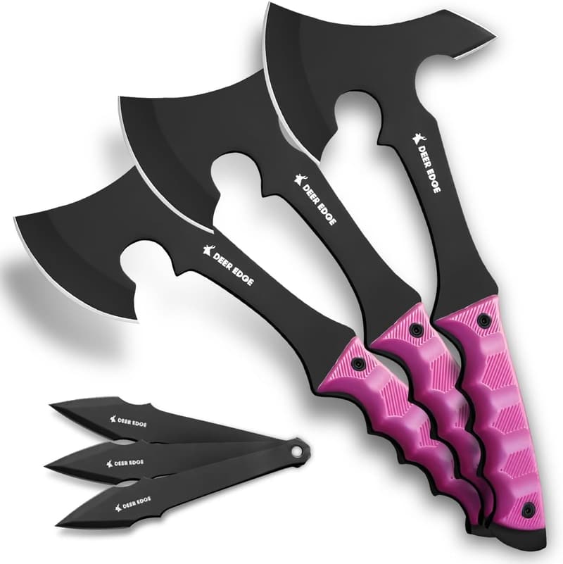 Professional 6-Piece Throwing Axe Set with Pink Handles