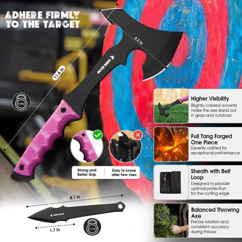 Professional 6-Piece Throwing Axe Set with Pink Handles