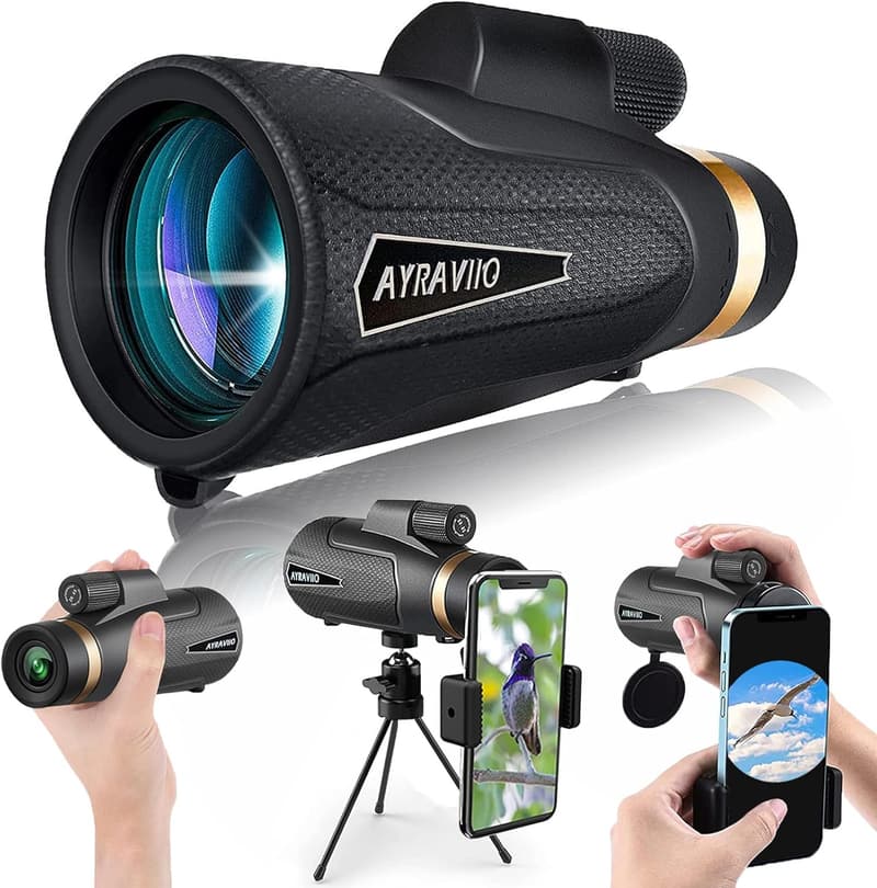 High-Powered 12x60 Monocular with Smartphone Holder for Men