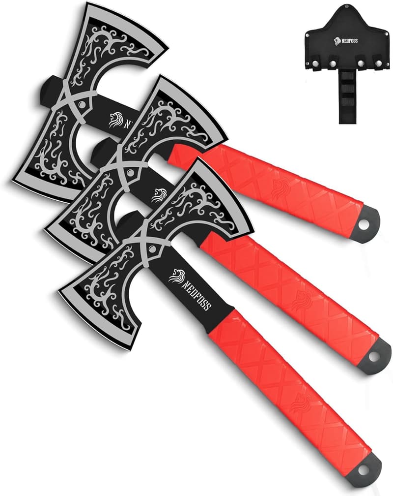 Viking Throwing Axe Set - 3 Double Bit Axes with TPR Handles