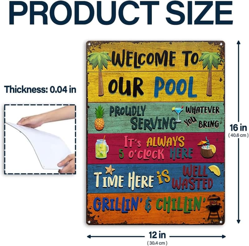 Welcome to Our Pool - Rustic Metal Sign for Home Decor