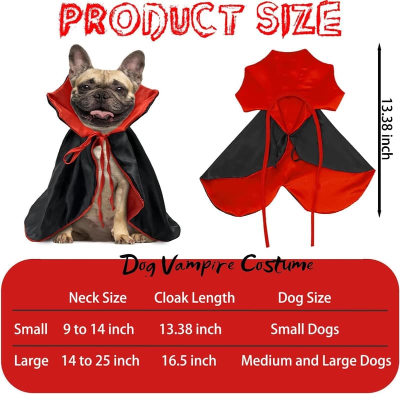 Halloween Vampire Costume for Dogs & Cats, Black and Red Cape