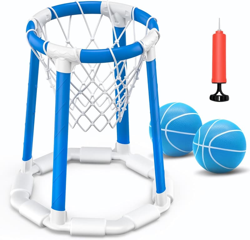 Floating Pool Basketball Hoop Set with 2 Basketballs for Kids & Adults