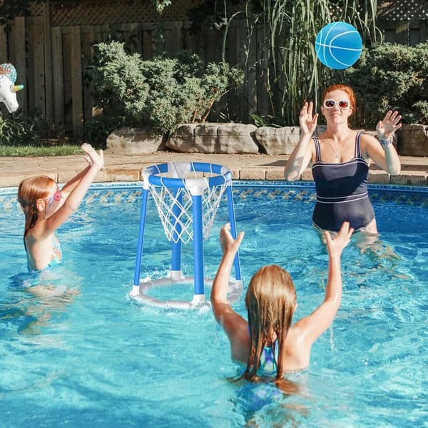 Floating Pool Basketball Hoop Set with 2 Basketballs for Kids & Adults