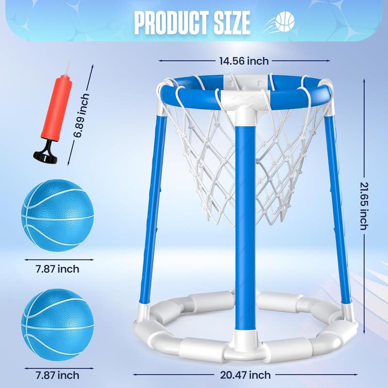 Floating Pool Basketball Hoop Set with 2 Basketballs for Kids & Adults