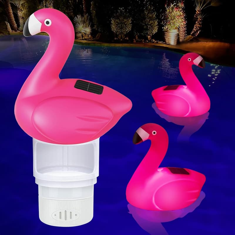 Flamingo Solar Pool Chlorine Floater with Adjustable Release