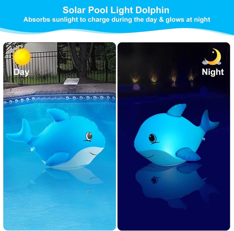 Solar Floating Pool Lights - Dolphin Design, Waterproof, 2PCS