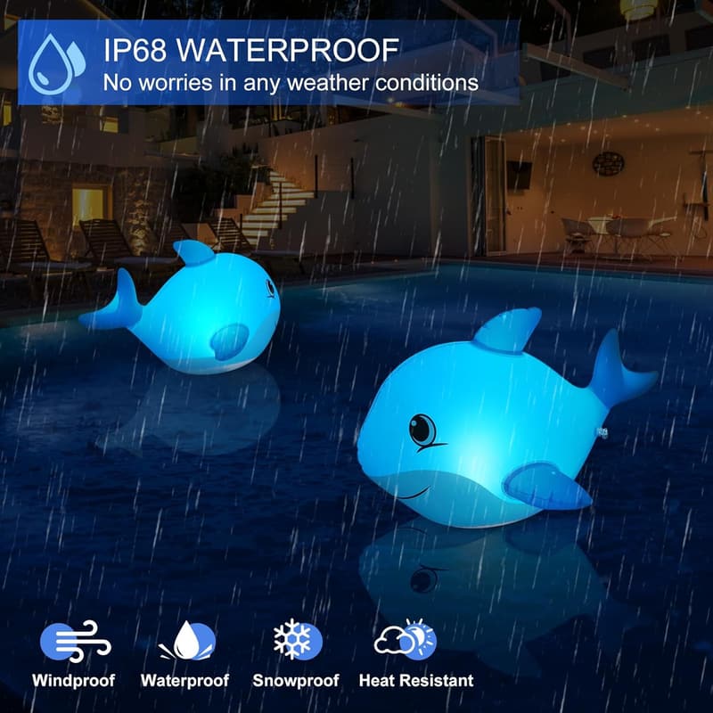 Solar Floating Pool Lights - Dolphin Design, Waterproof, 2PCS