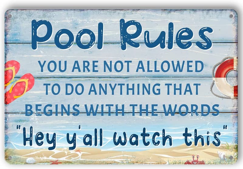 Outdoor Pool Rules Metal Sign | Fun Backyard Decor
