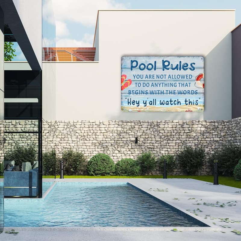 Outdoor Pool Rules Metal Sign | Fun Backyard Decor