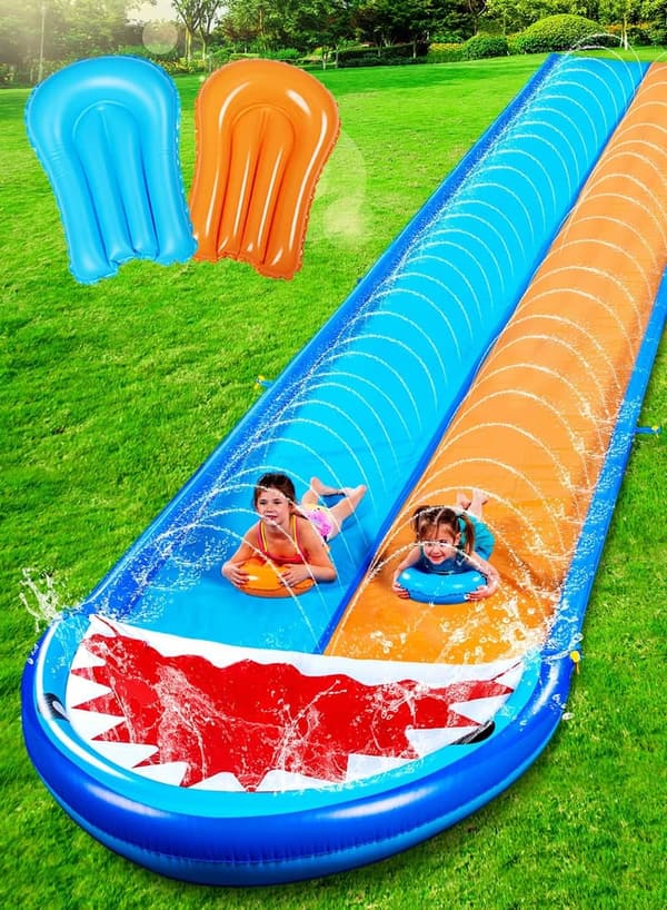 Summer Lawn Water Slide with Sprinkler & Inflatable Boards, 22.5ft
