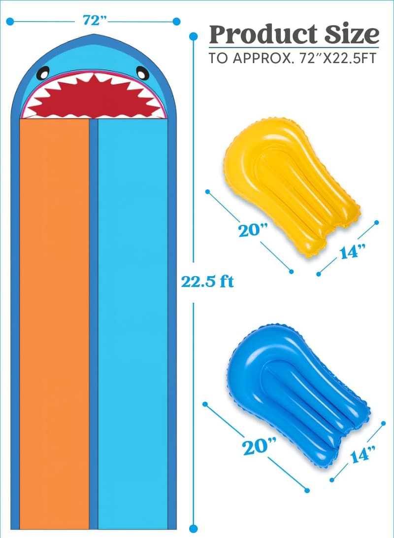 Summer Lawn Water Slide with Sprinkler & Inflatable Boards, 22.5ft