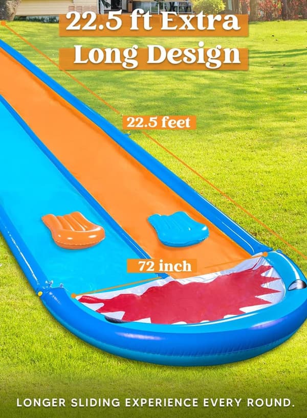 Summer Lawn Water Slide with Sprinkler & Inflatable Boards, 22.5ft