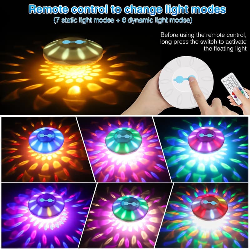 RGB Rechargeable Floating Pool Light with 6 Dynamic Colors