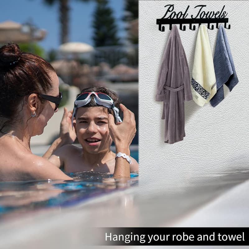 Wall-Mount Pool Towel Rack with 8 Heavy-Duty Hooks