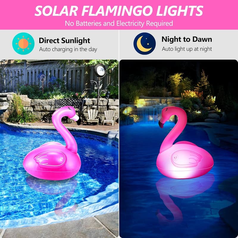 Solar Flamingo Pool Lights - 2 Pack Inflatable Outdoor Decor