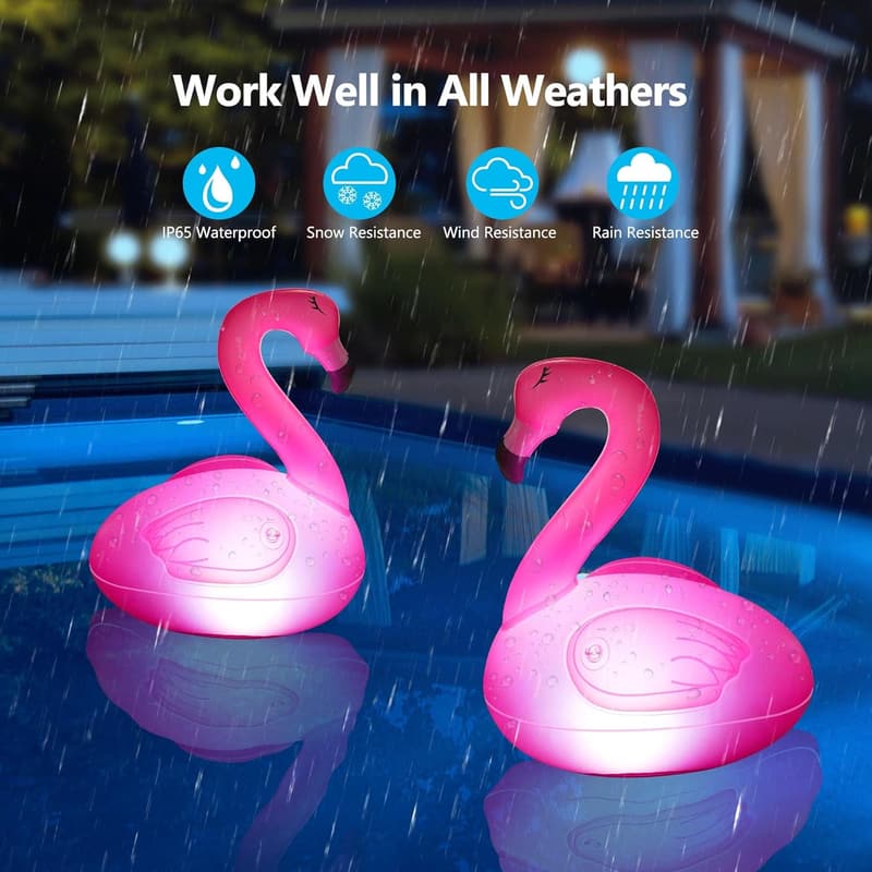 Solar Flamingo Pool Lights - 2 Pack Inflatable Outdoor Decor