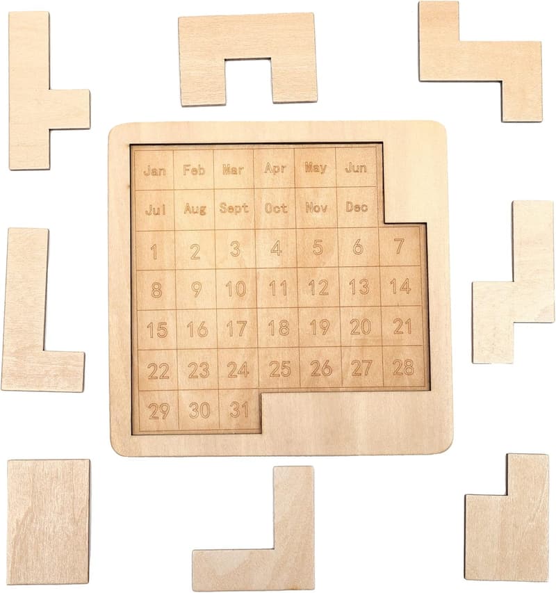 Wooden Daily Calendar Puzzle for Adults - 365+ Date Challenge