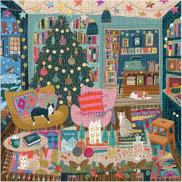 Cozy Christmas Bookshop Foil Jigsaw Puzzle - 500 Pieces