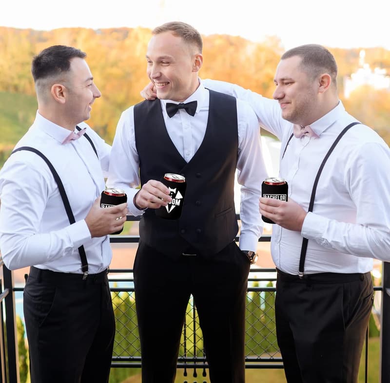 Bachelor Party Can Coolers Set, 12 Black & White Drink Holders