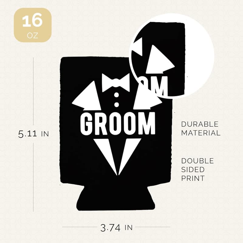 Bachelor Party Can Coolers Set, 12 Black & White Drink Holders