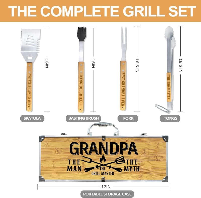 Father's Day Heavy Duty BBQ Grill Tools Set for Grandpa