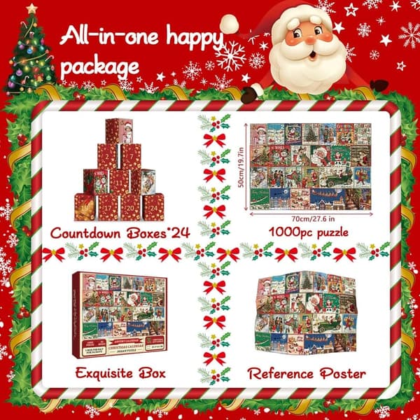 2024 Christmas Countdown Jigsaw Puzzle 1000 Pieces for Adults