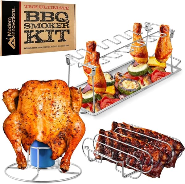 BBQ Grill Rack Set - Chicken Leg & Rib Holder for Men