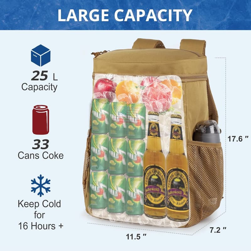 Insulated Tactical Backpack Cooler for Men and Women, 25L