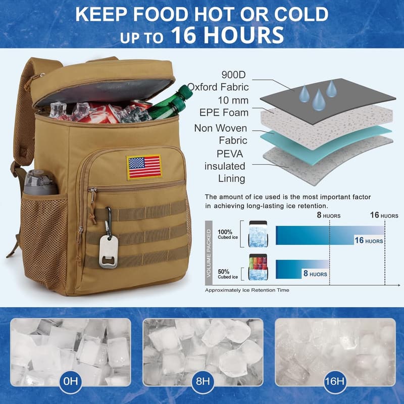 Insulated Tactical Backpack Cooler for Men and Women, 25L