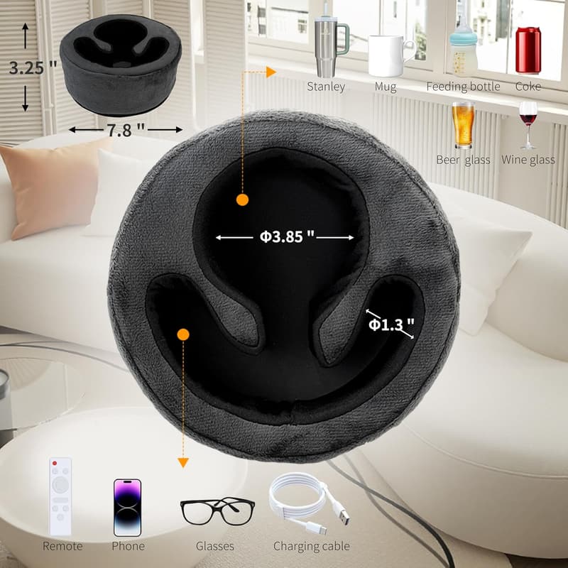 Couch Organizer Caddy with Cup Holder for Drinks & Remotes