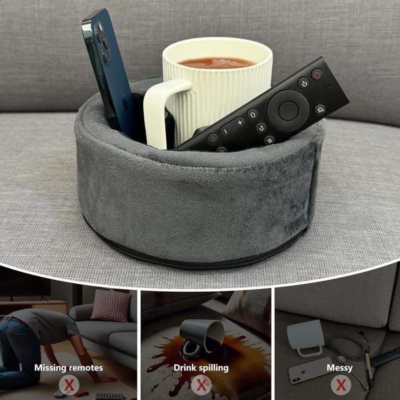 Couch Organizer Caddy with Cup Holder for Drinks & Remotes