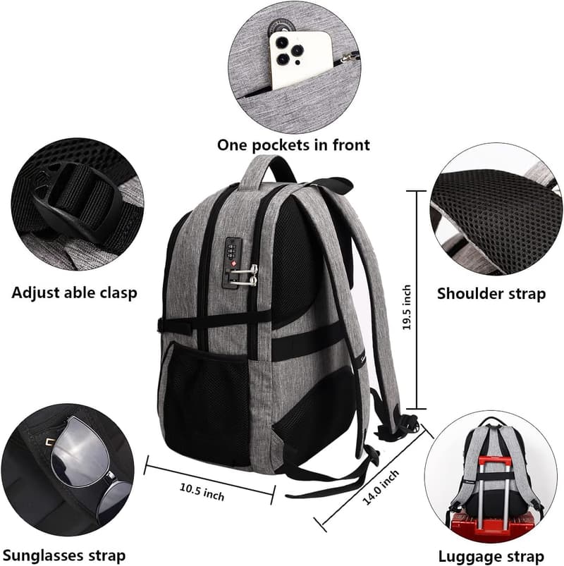 Anti-Theft Laptop Backpack with USB Charging for Travel