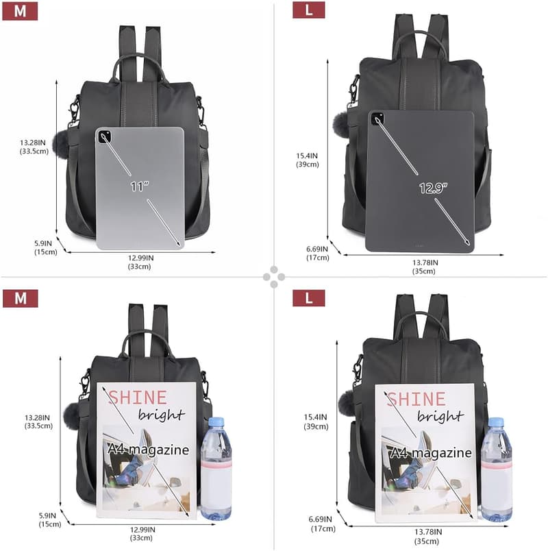 Lightweight Waterproof Nylon Anti-Theft Backpack Purse for Women