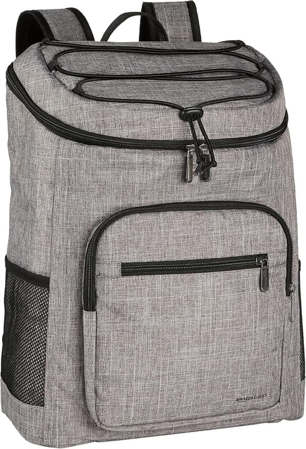 Gray Insulated Cooler Backpack, 30 Can Capacity, Leak-Proof