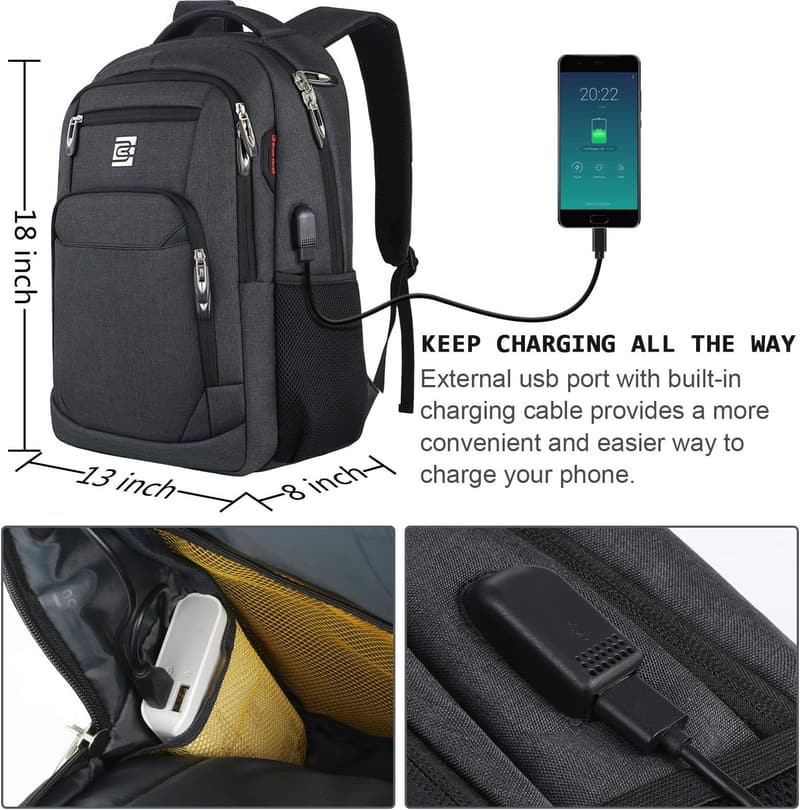 Durable Anti-Theft Laptop Backpack with USB Port - Black