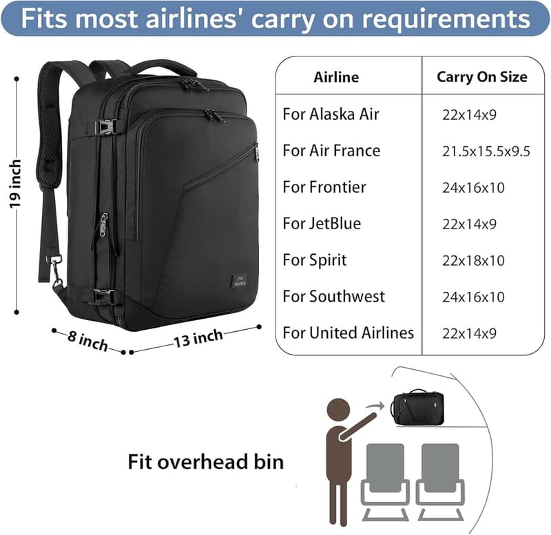 Extra Large Expandable Travel Backpack, Water Resistant 40L