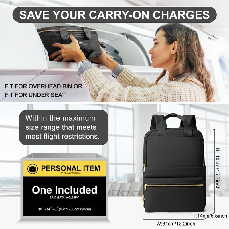 Women’s Black Travel Backpack for Airplane & Laptop