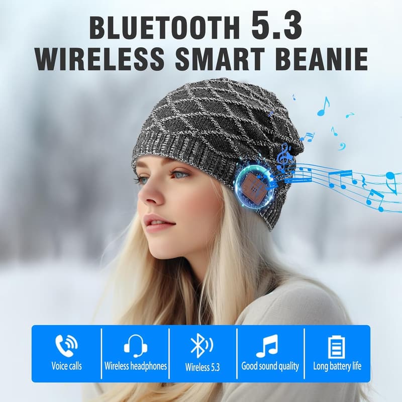 Bluetooth Beanie for Men - Wireless Knit Music Hat