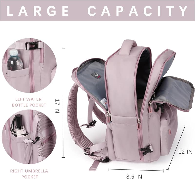 Travel Laptop Backpack for Women & Men - 17-inch Airline Approved (Pink Khaki)